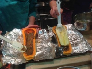 Assembling the stuffed squash