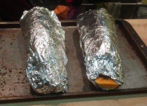 Stuffed squash ready for baking